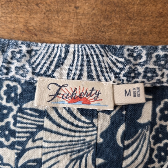 Faherty Linen Blend Gemina Tunic Dress – Size M – Cream, Blue - Picture 6 of 6